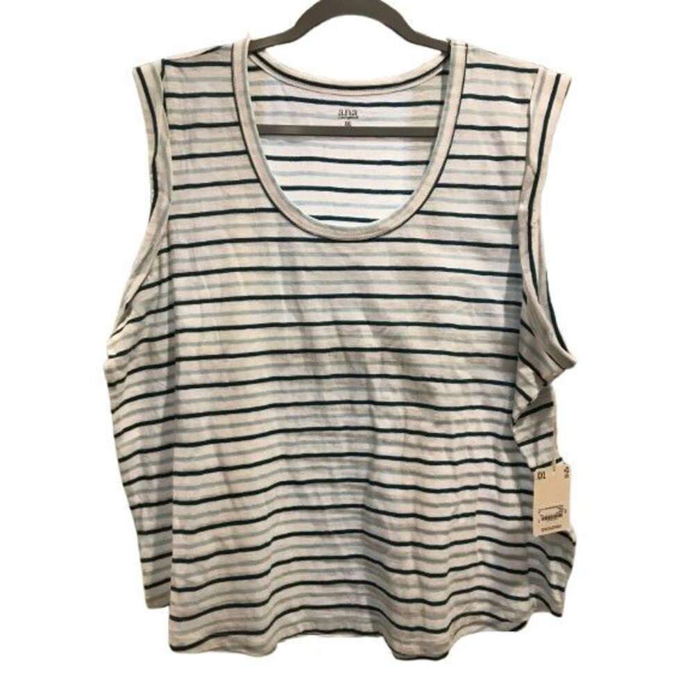 Women's XXL Top Tank Sleeveless Cotton ANA Blue Stripes Pull-over NEW